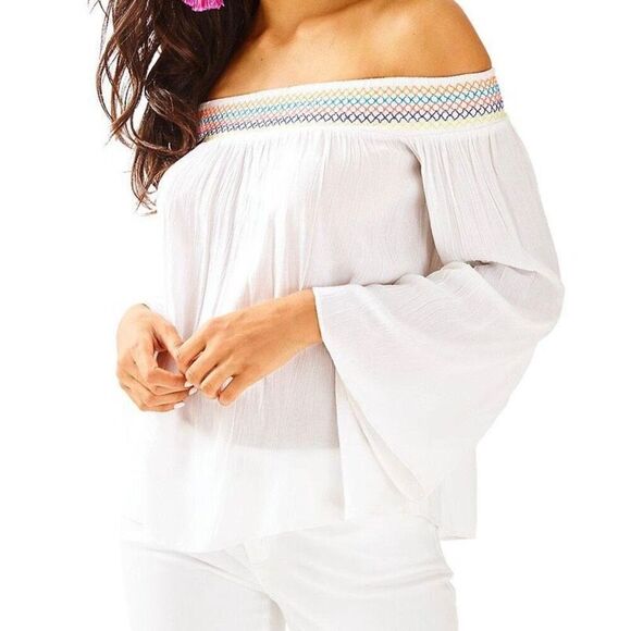 LILLY PULITZER Women’s Katya Off The Shoulder Top Resort White XS - Picture 1 of 8